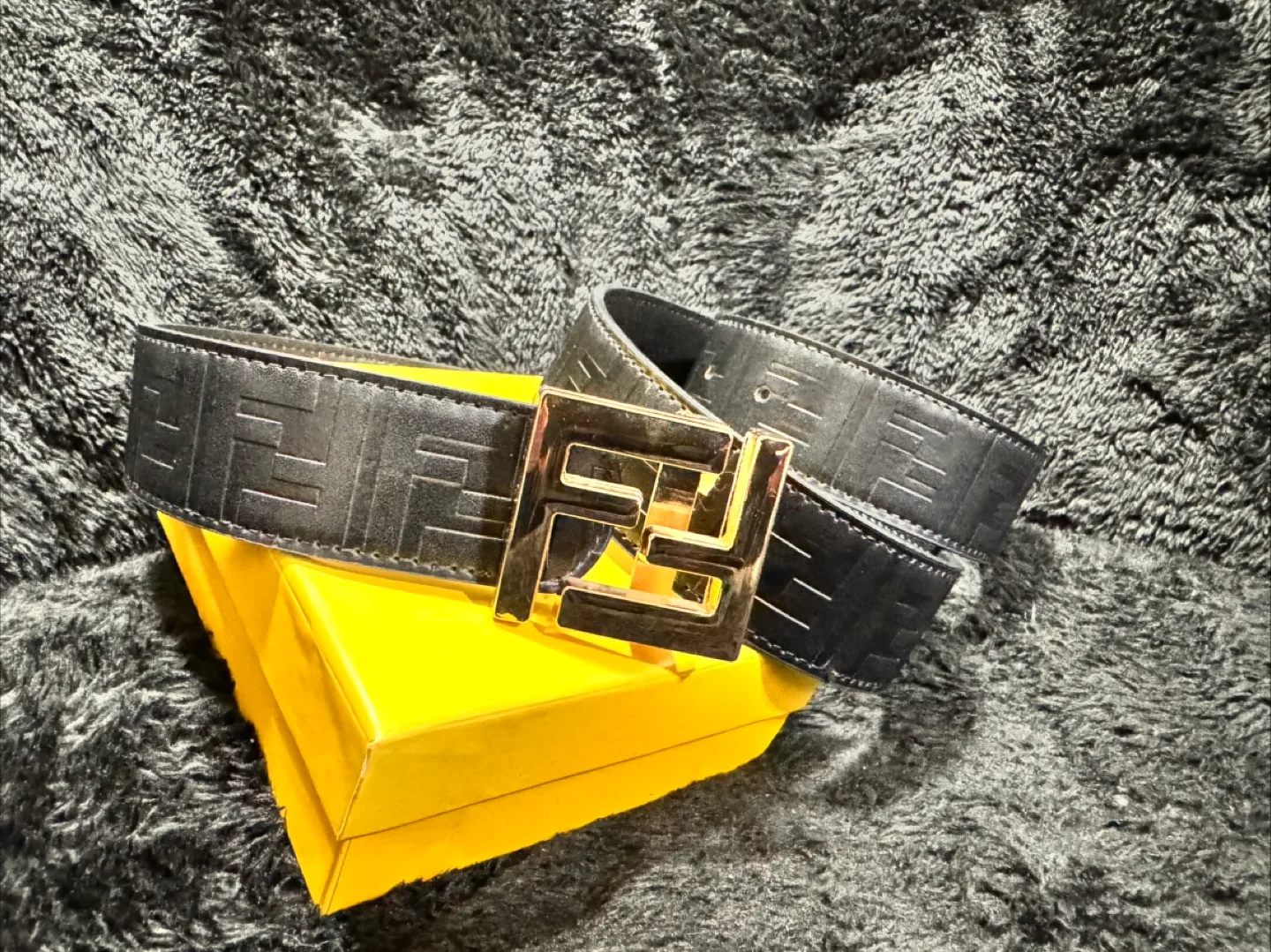 Fendi Black Leather Belt with Gold Buckle thumbnail