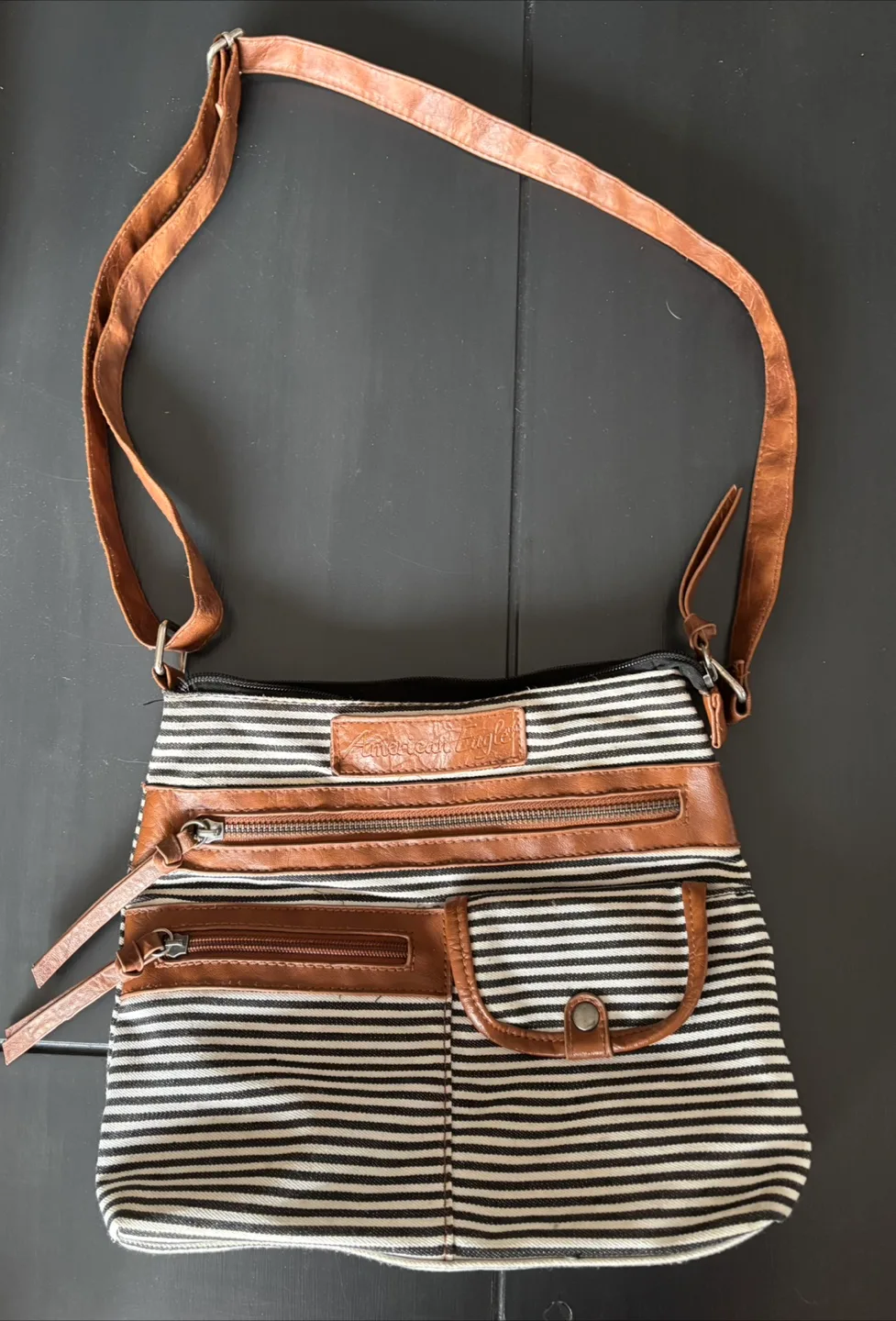 American Eagle Black and White Striped Crossbody Bag thumbnail