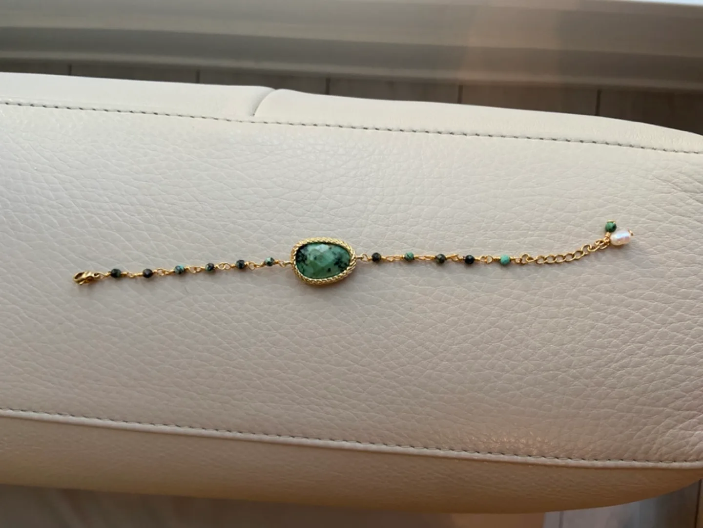 Gold tone Bracelet with Genuine turquoise and Pearl Bracelet thumbnail