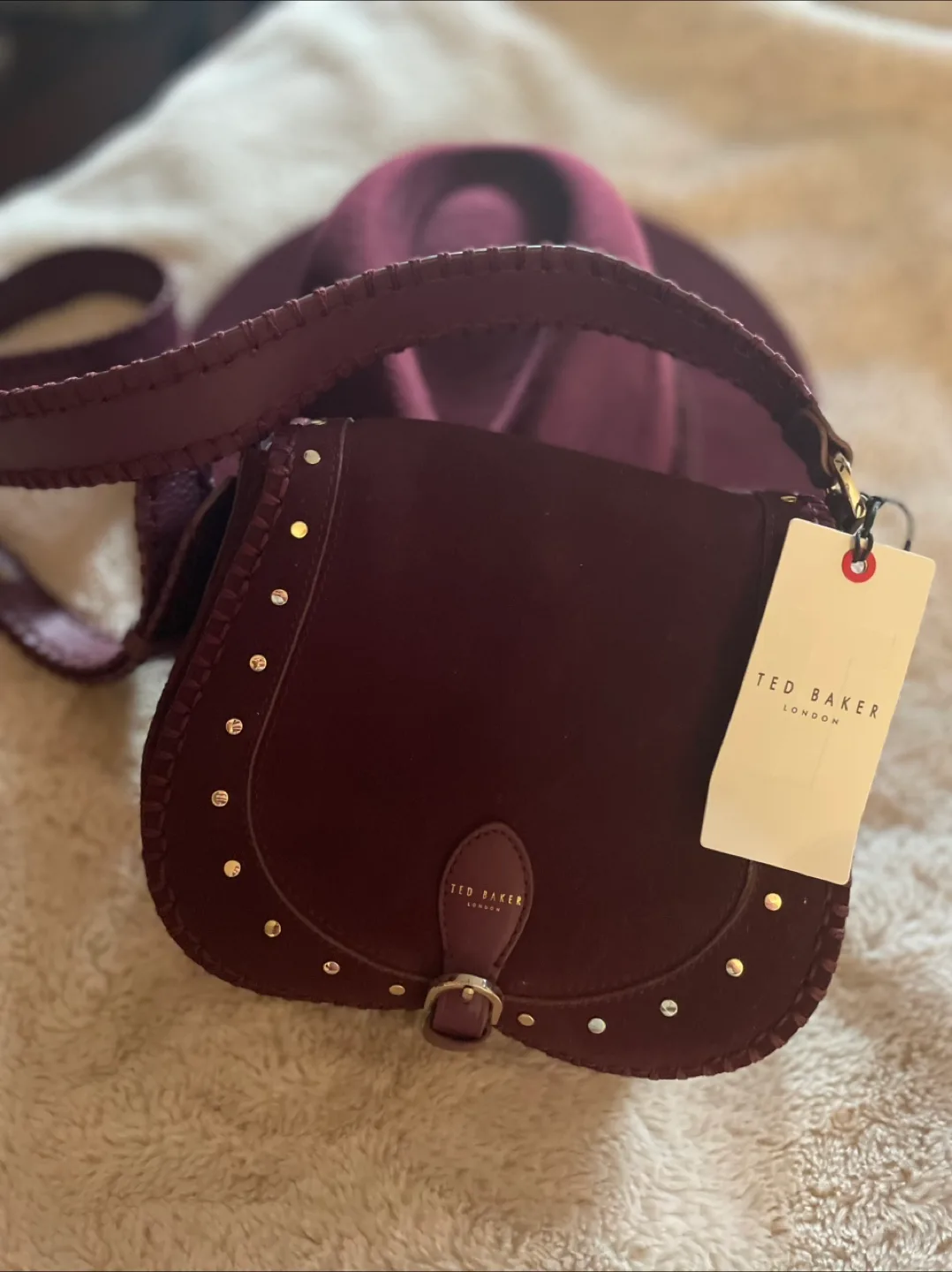 NWT Ted Baker Hat & Bag Set 100% Wool Deep Burgundy thumbnail