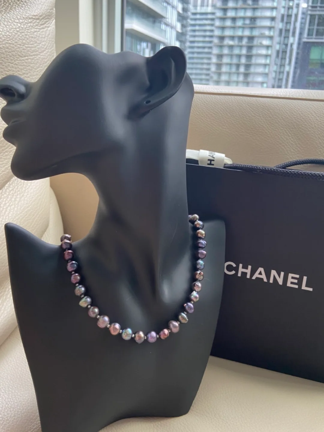 Genuine  baroque black pearl necklace thumbnail
