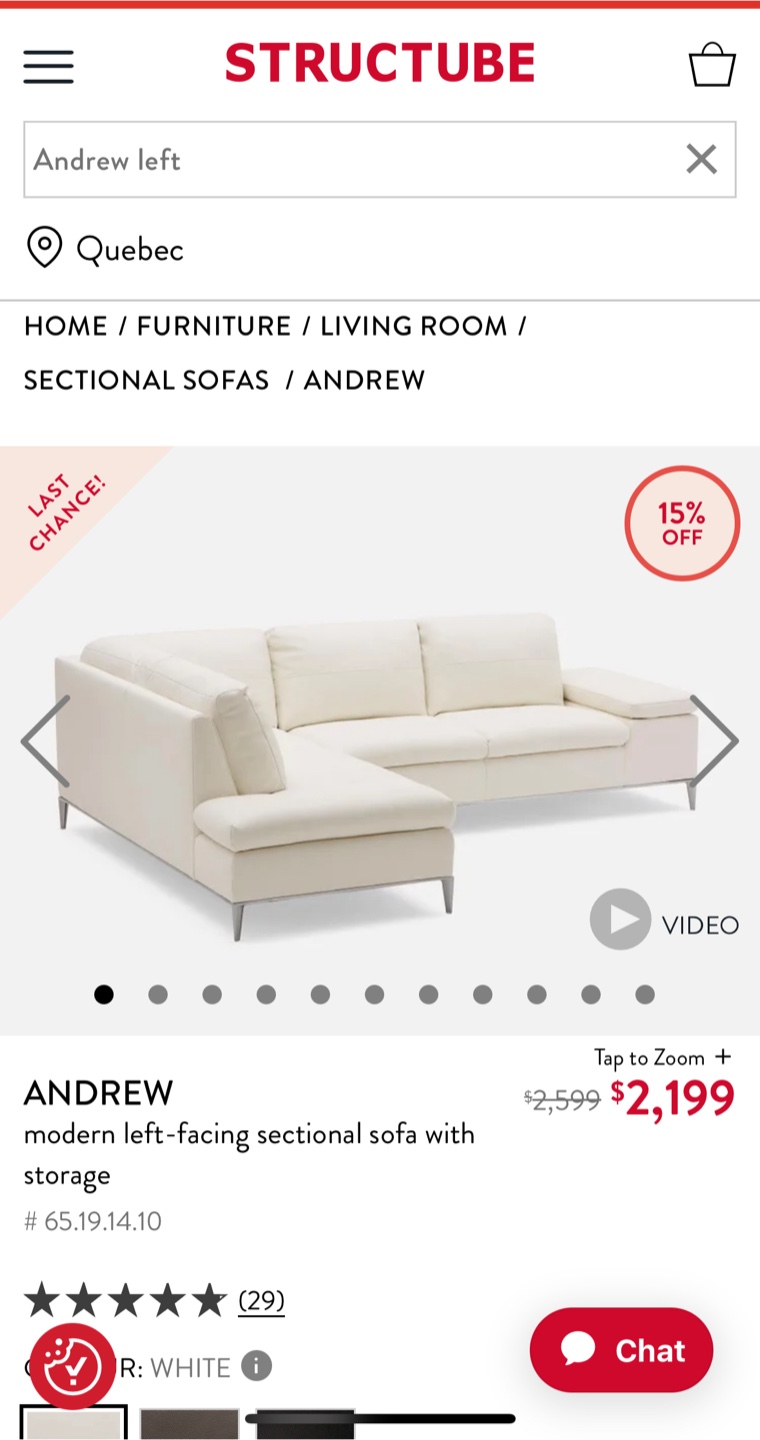 Structube Andrew Left-Facing Sectional Sofa