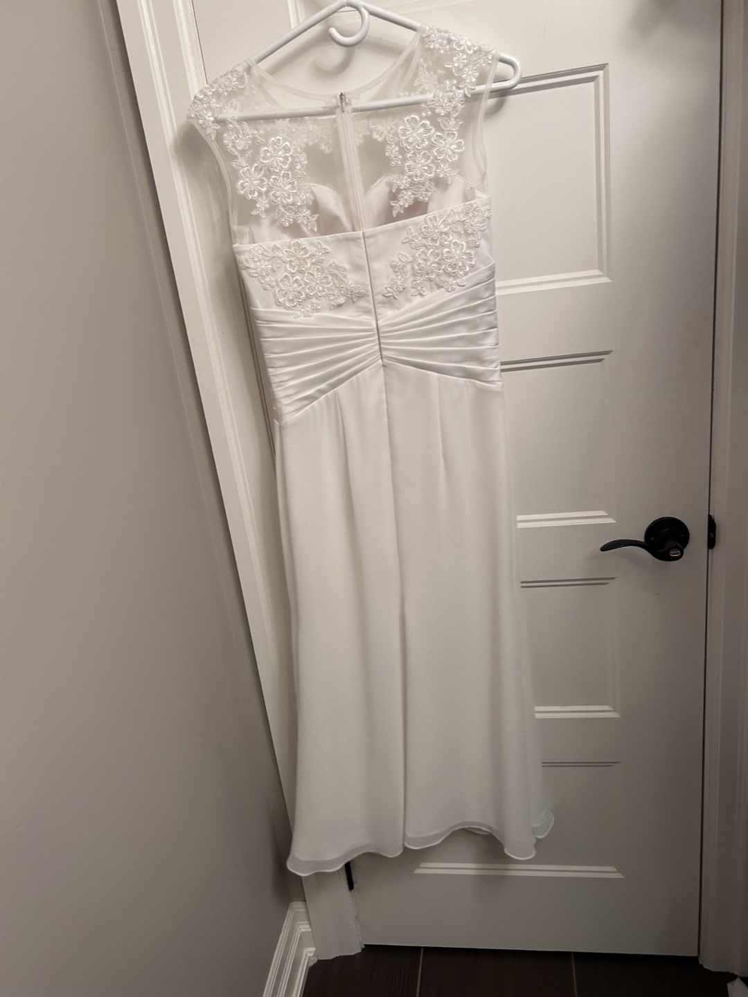 Elegant White Floor-Length Gown with Lace Detail