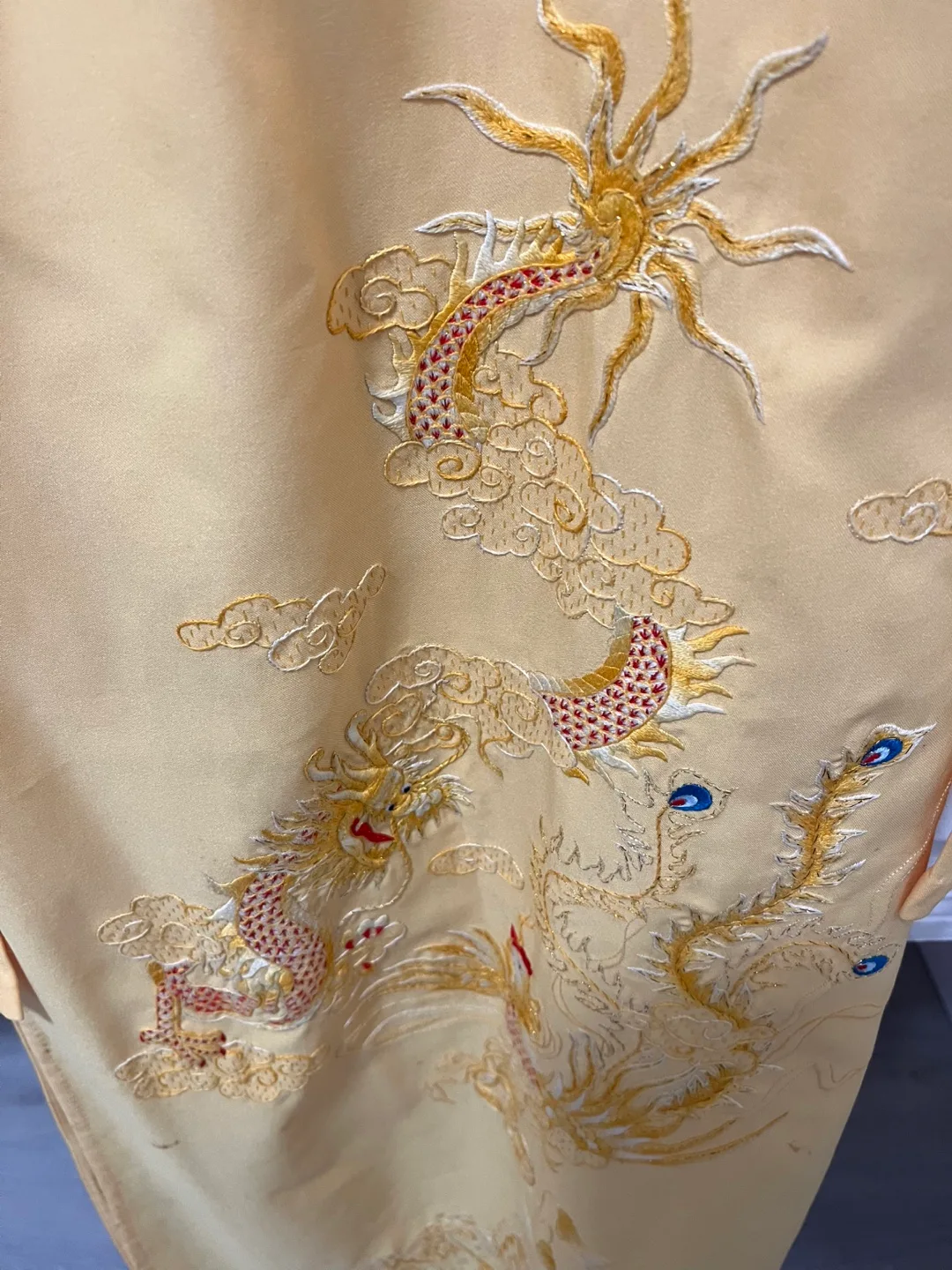 Vintage Yellow Áo Dài with Dragon Embroidery image indicator(3)