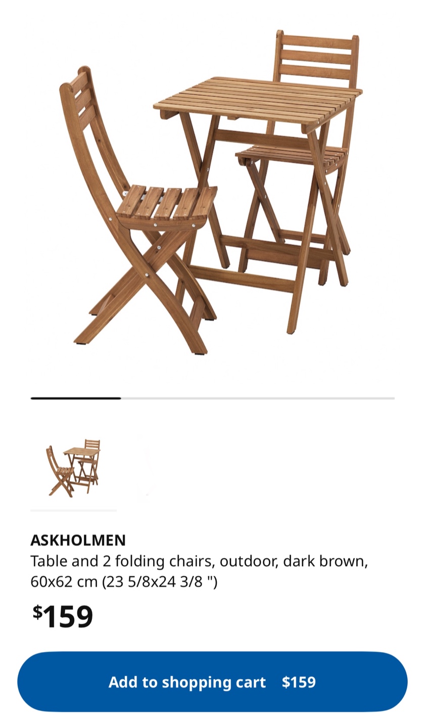 IKEA ASKHOLMEN Outdoor Folding Patio Set - Table and Two Chairs - photo 2