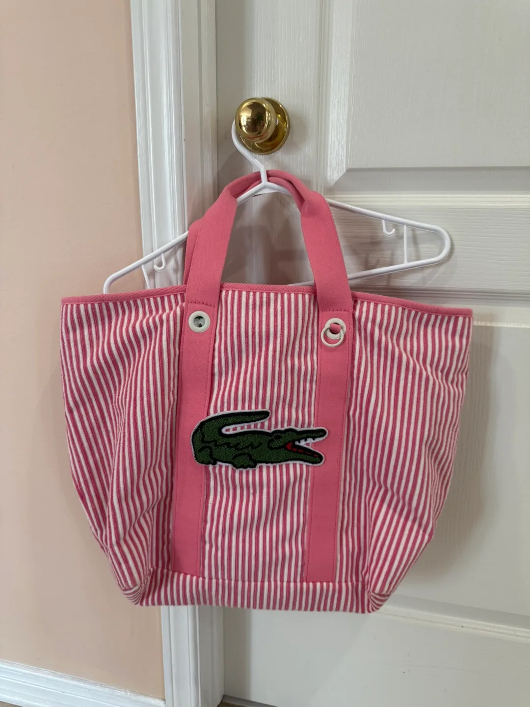 Lacoste Pink and White Striped Tote Bag thumbnail