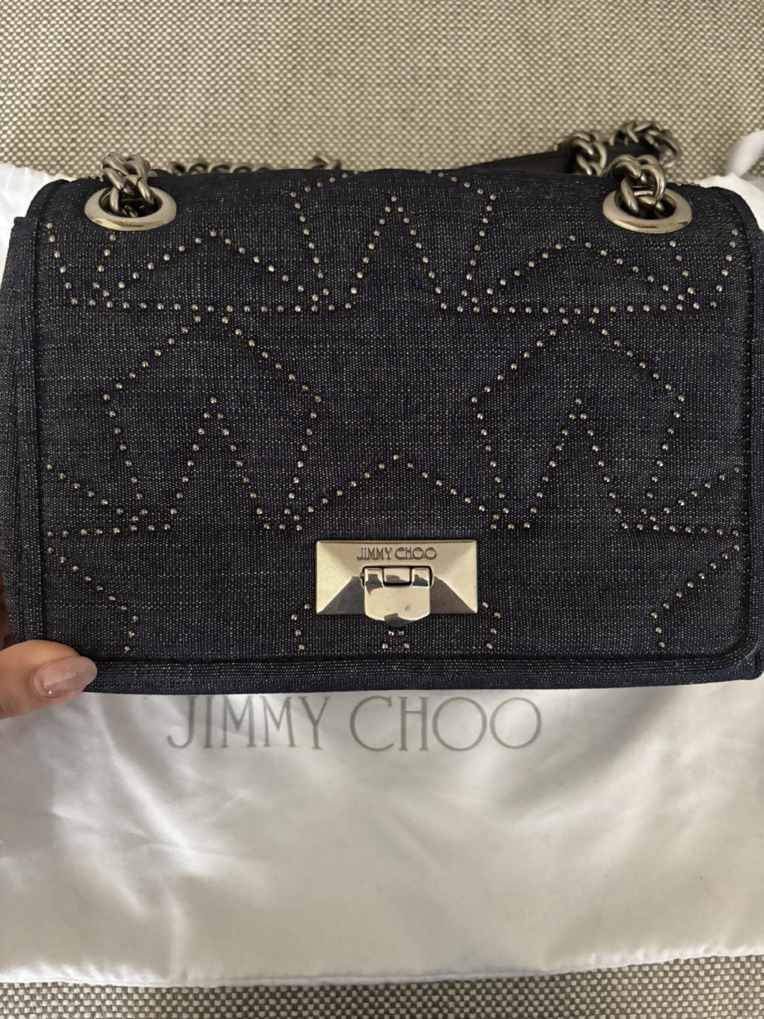 Authentic Jimmy Choo Denim Star Studded Shoulder Bag - photo 2