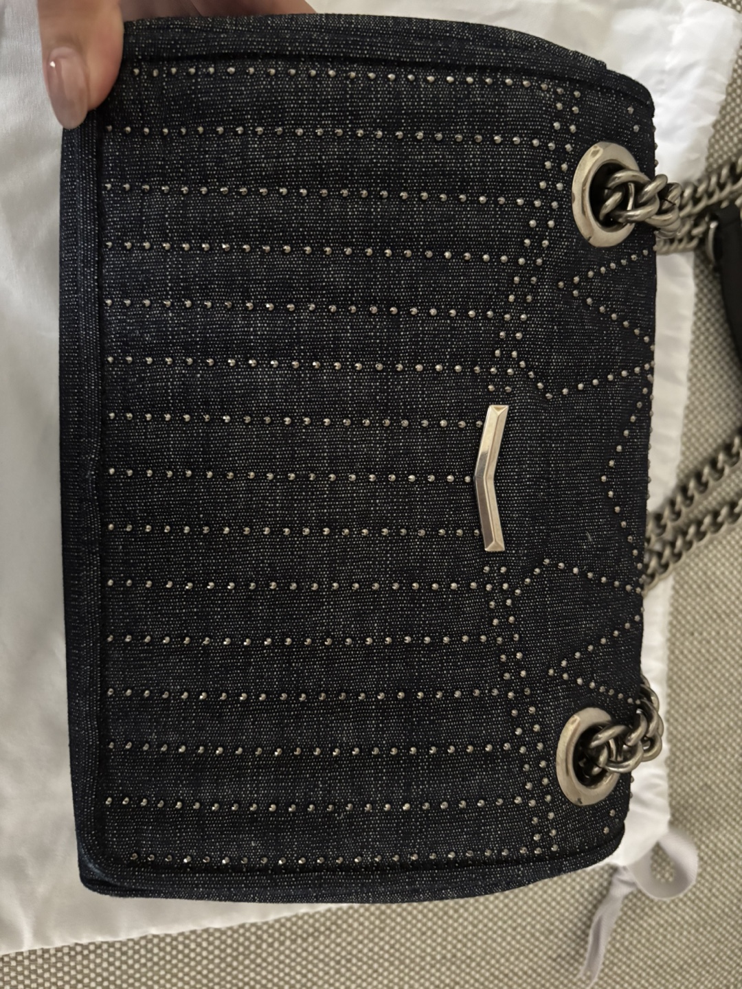 Authentic Jimmy Choo Denim Star Studded Shoulder Bag - photo 4