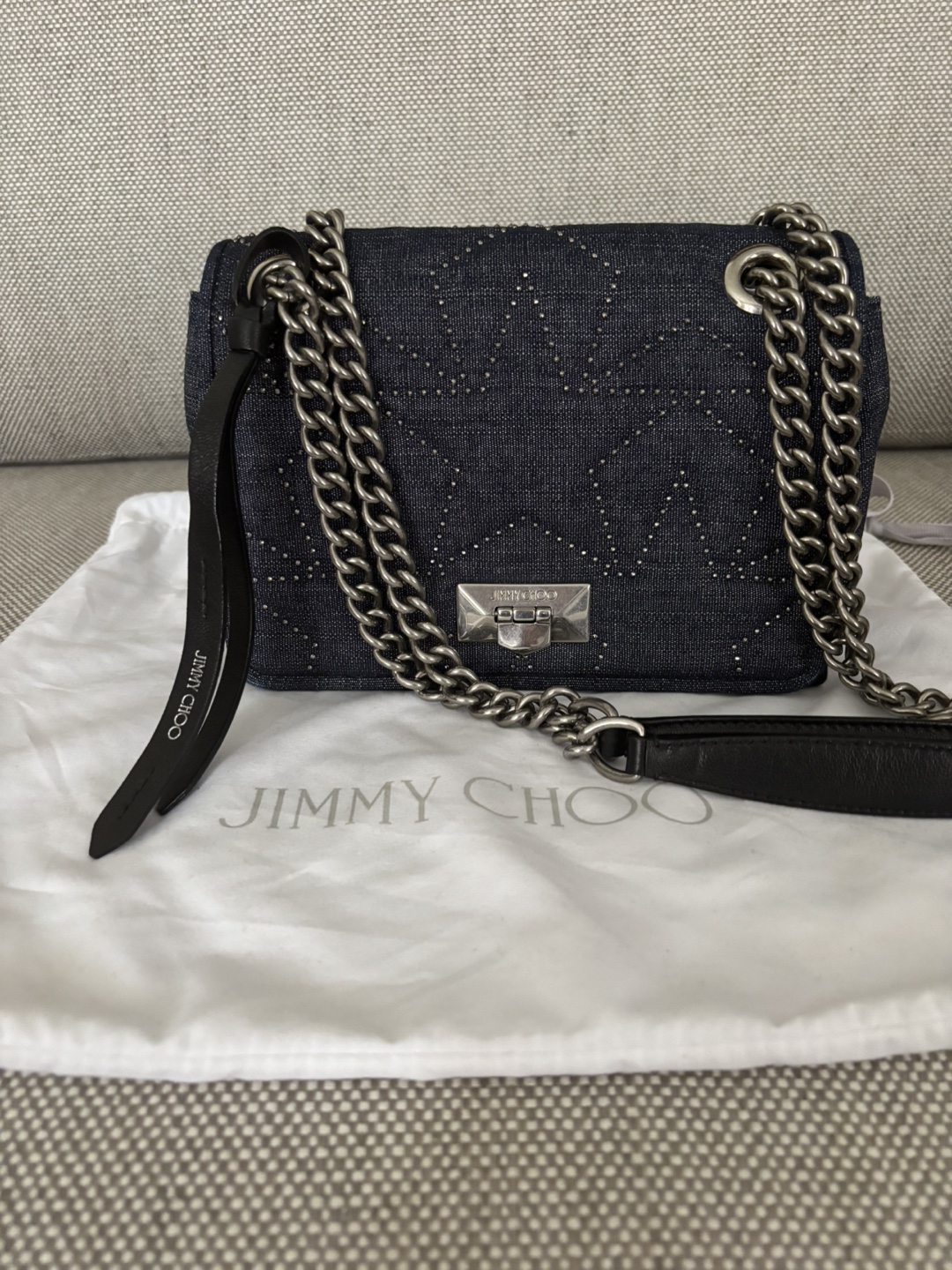 Authentic Jimmy Choo Denim Star Studded Shoulder Bag