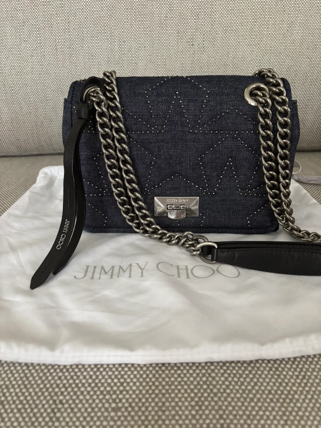 Authentic Jimmy Choo Denim Star Studded Shoulder Bag thumbnail