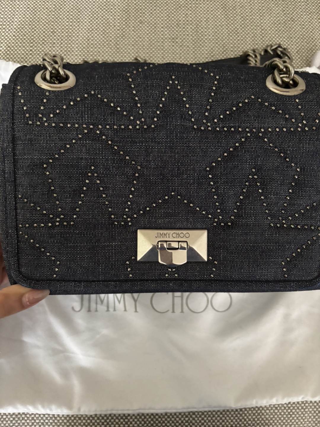 Authentic Jimmy Choo Denim Star Studded Shoulder Bag - photo 3