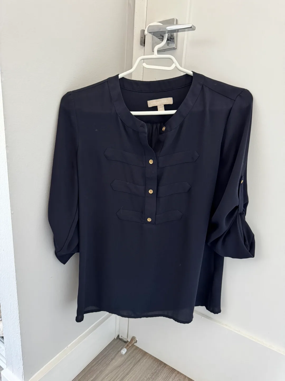 Banana Republic Navy Blue Blouse, Size XS thumbnail