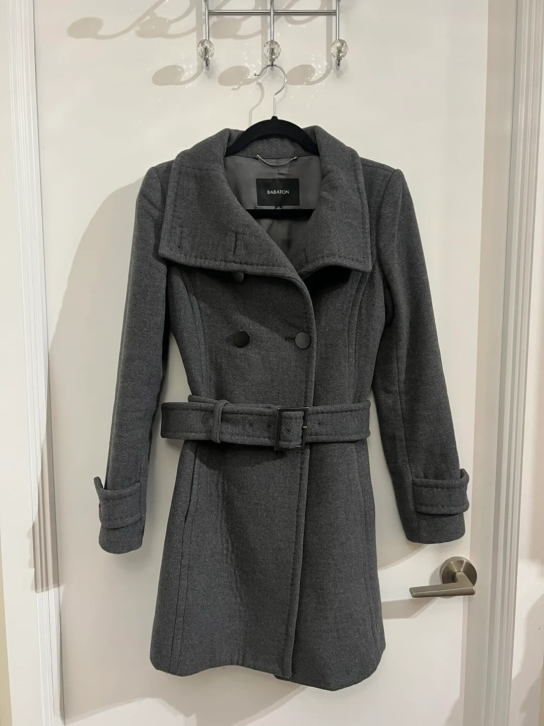 Babaton Grey Wool Blend Coat with Belt thumbnail