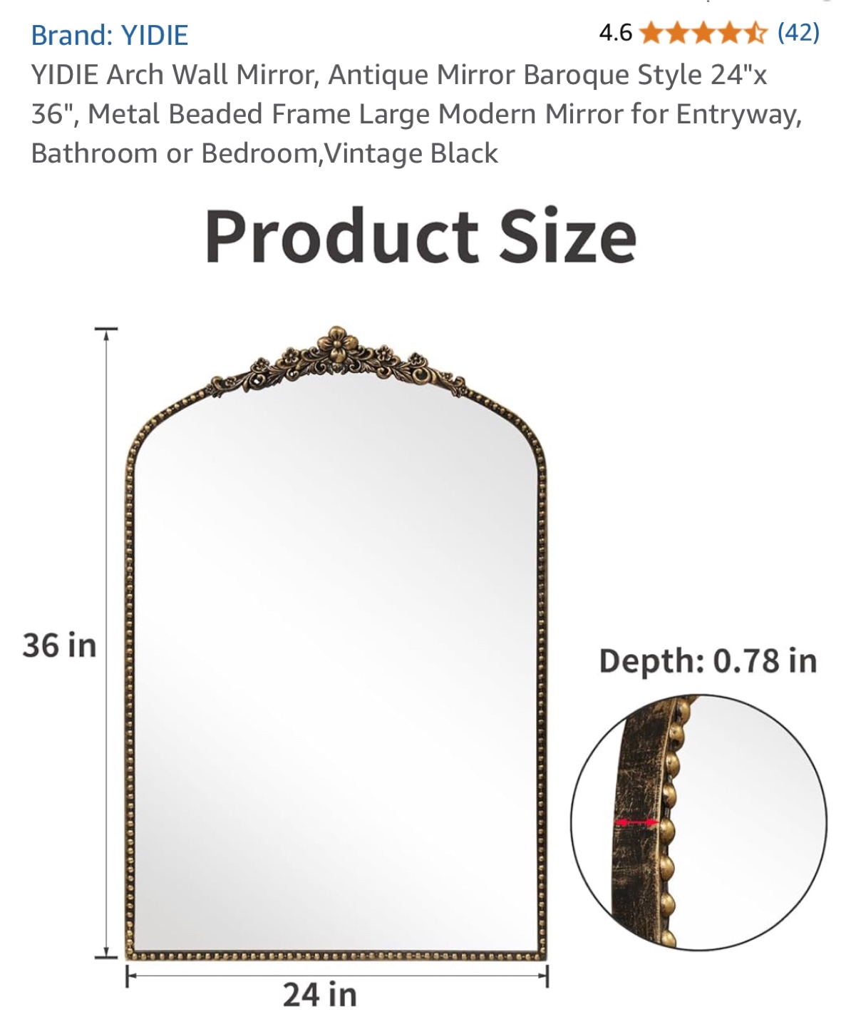 YIDIE Arch Wall Mirror - Antique Baroque Style - photo 4
