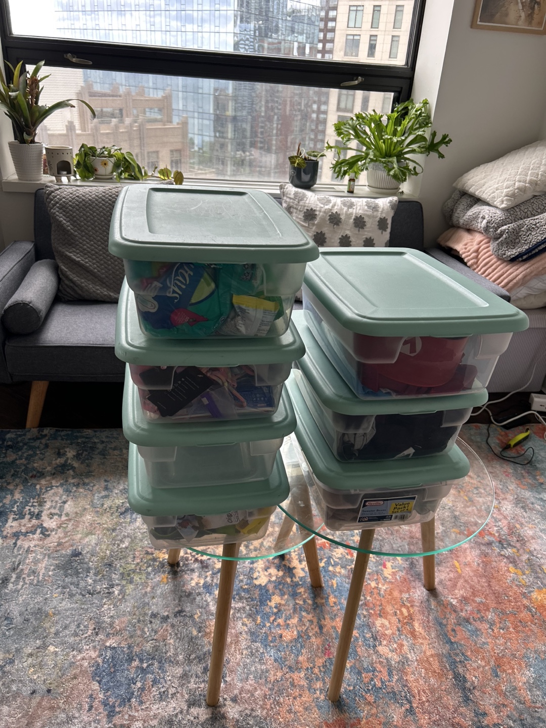 7 stackable  6-Quart Storage Containers with Lids