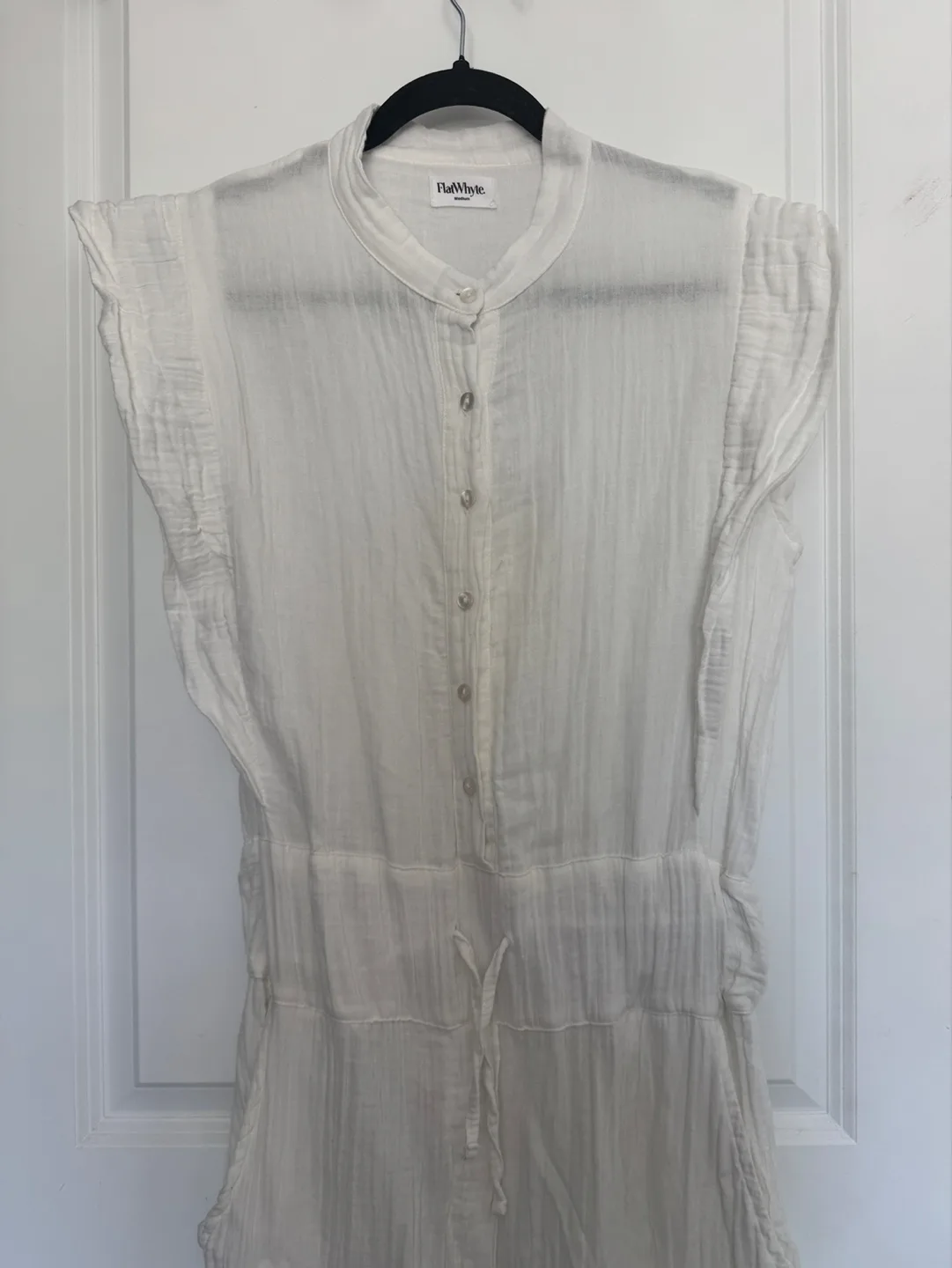 White Crinkled 100% Cotton Jumpsuit - Size Medium thumbnail