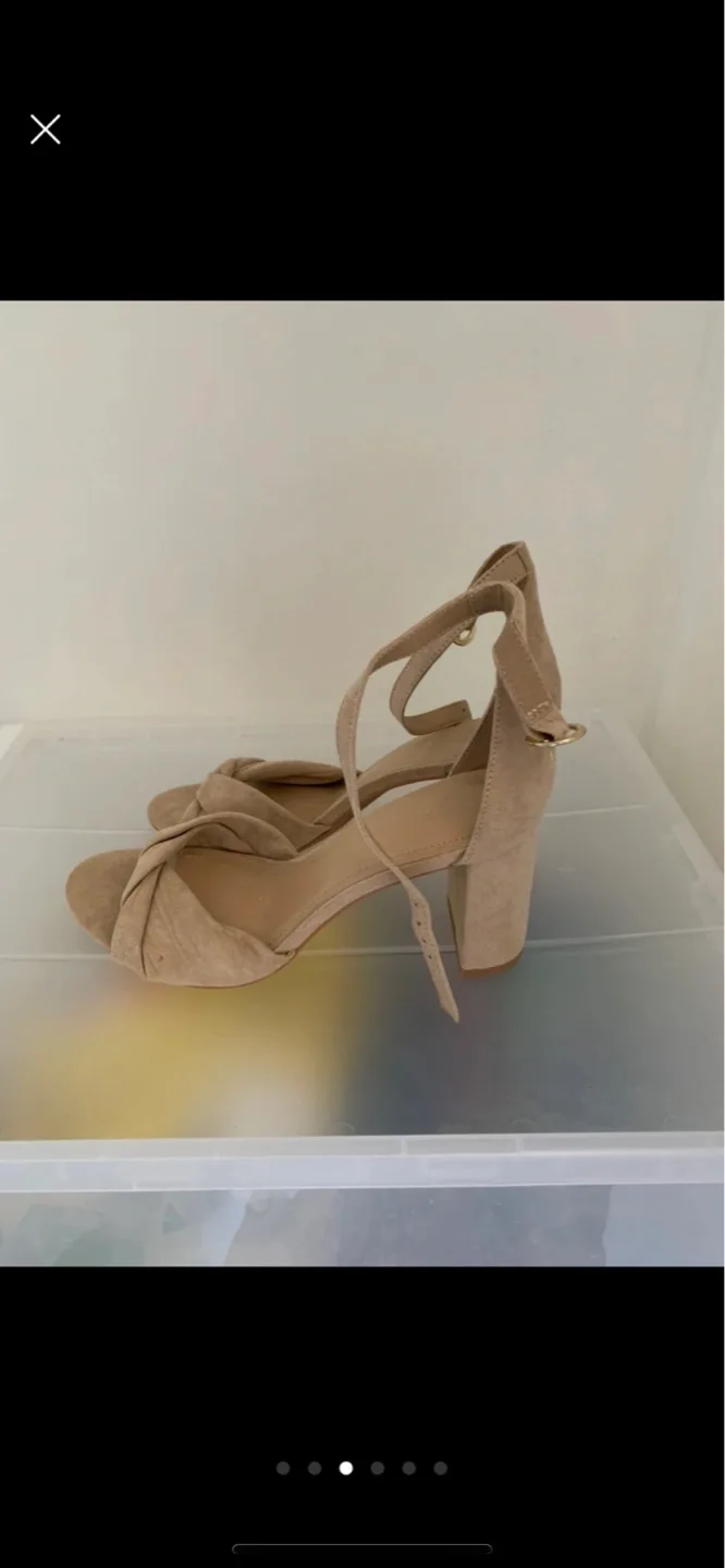 Beige Suede Block Heel Sandals thumbnail