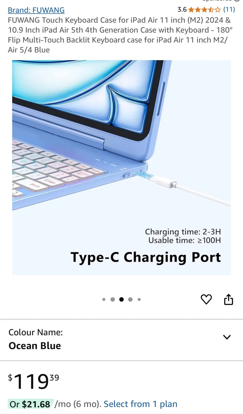 FUWANG iPad Air 11 inch Keyboard Case image indicator(10)