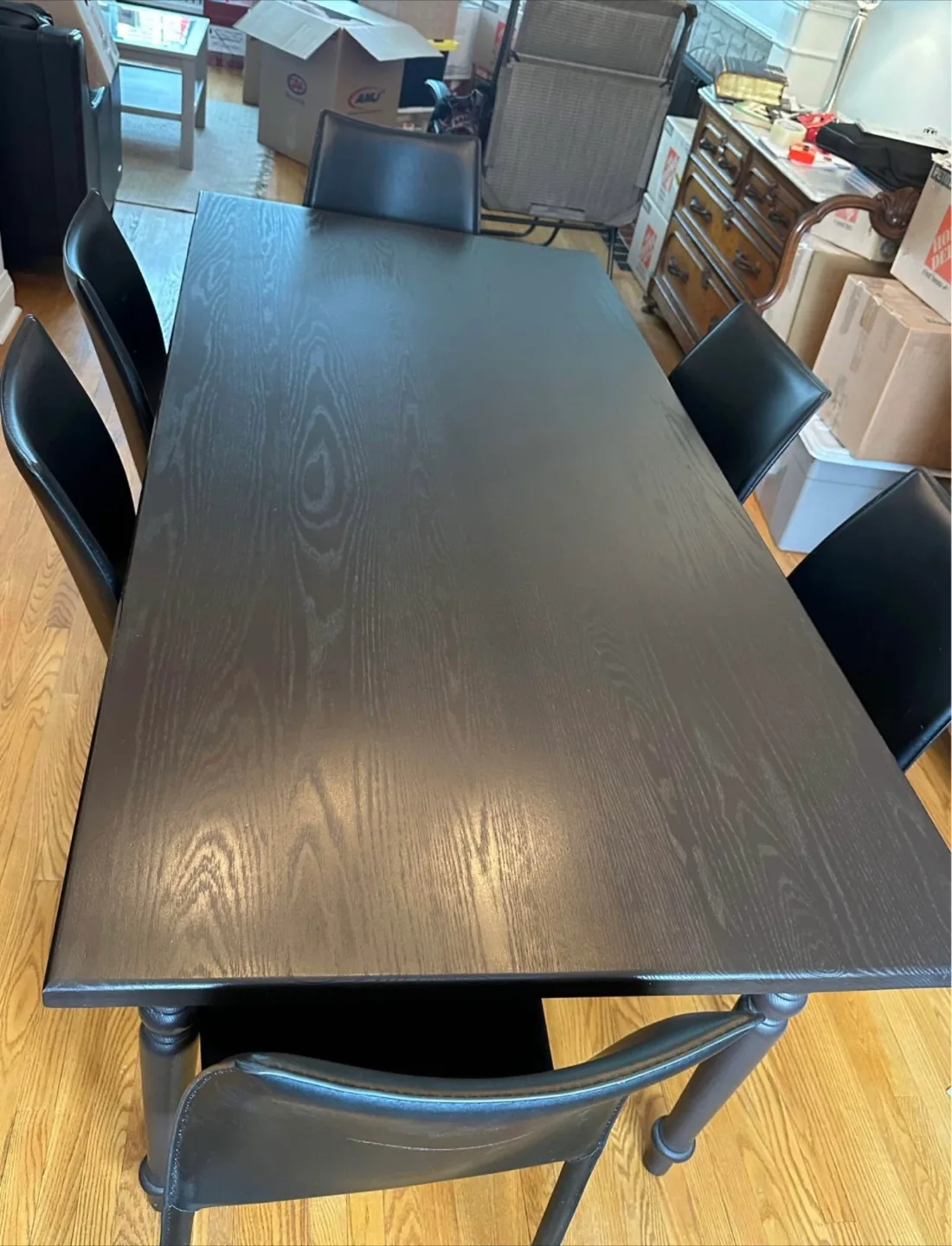 Solid oak stained dining room table thumbnail