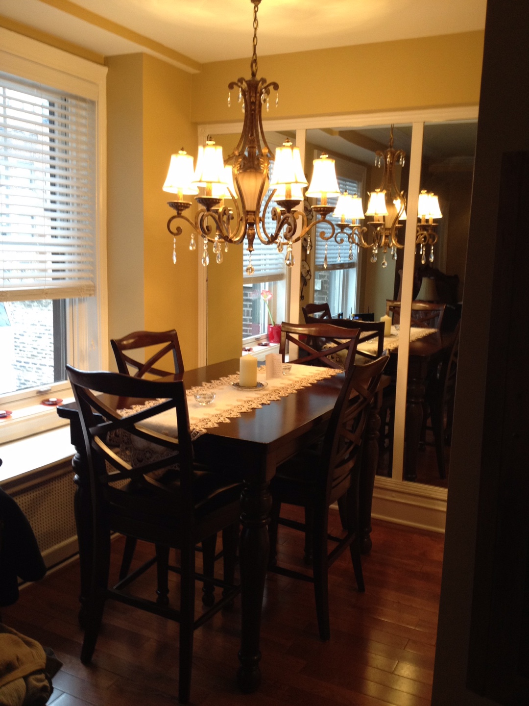 Dark Brown Wood Dining Table Set with Four Chairs