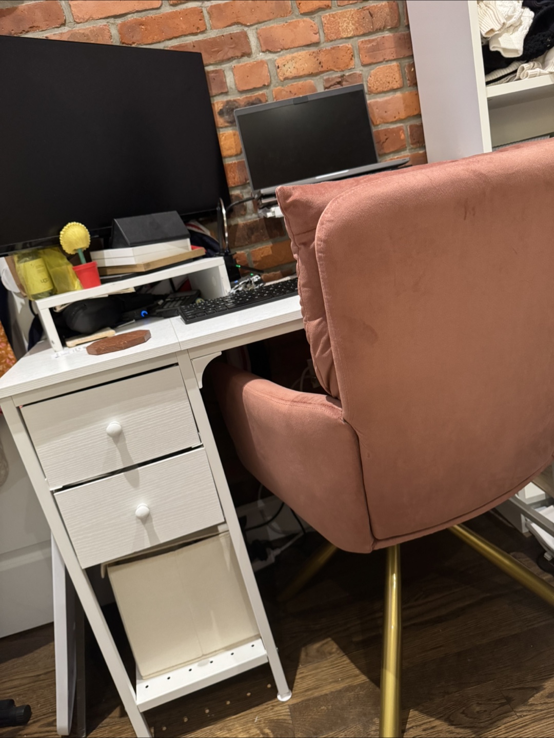 Small Desk & Pink Velvet Chair