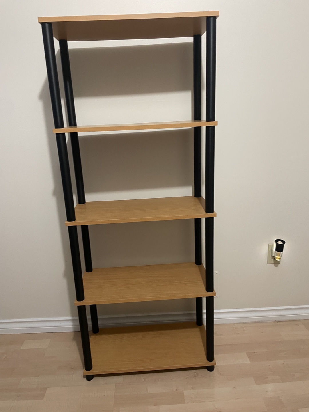 Five-shelf wooden bookcase