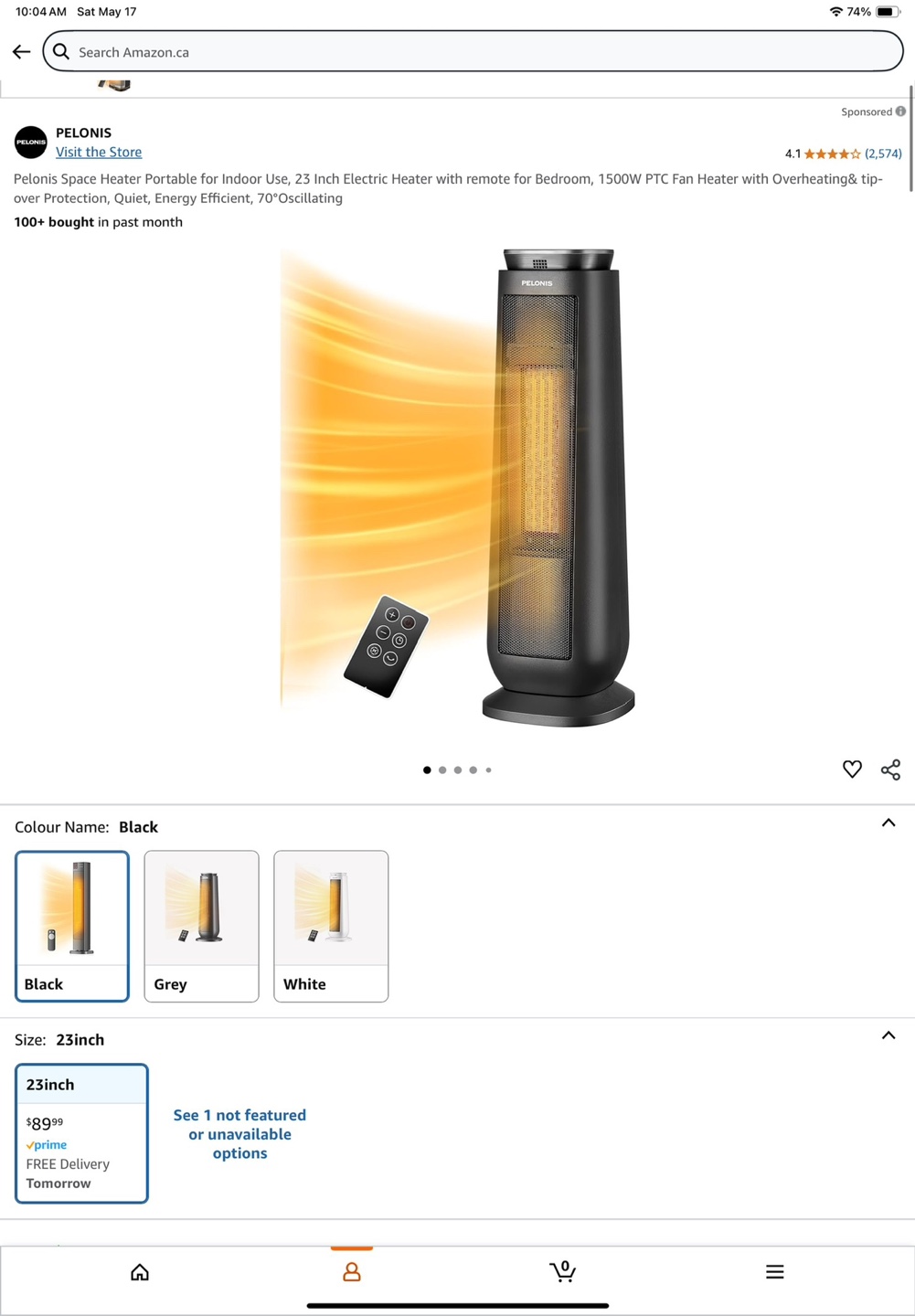 Pelonis 23-inch Oscillating Electric Heater with Remote - photo 3