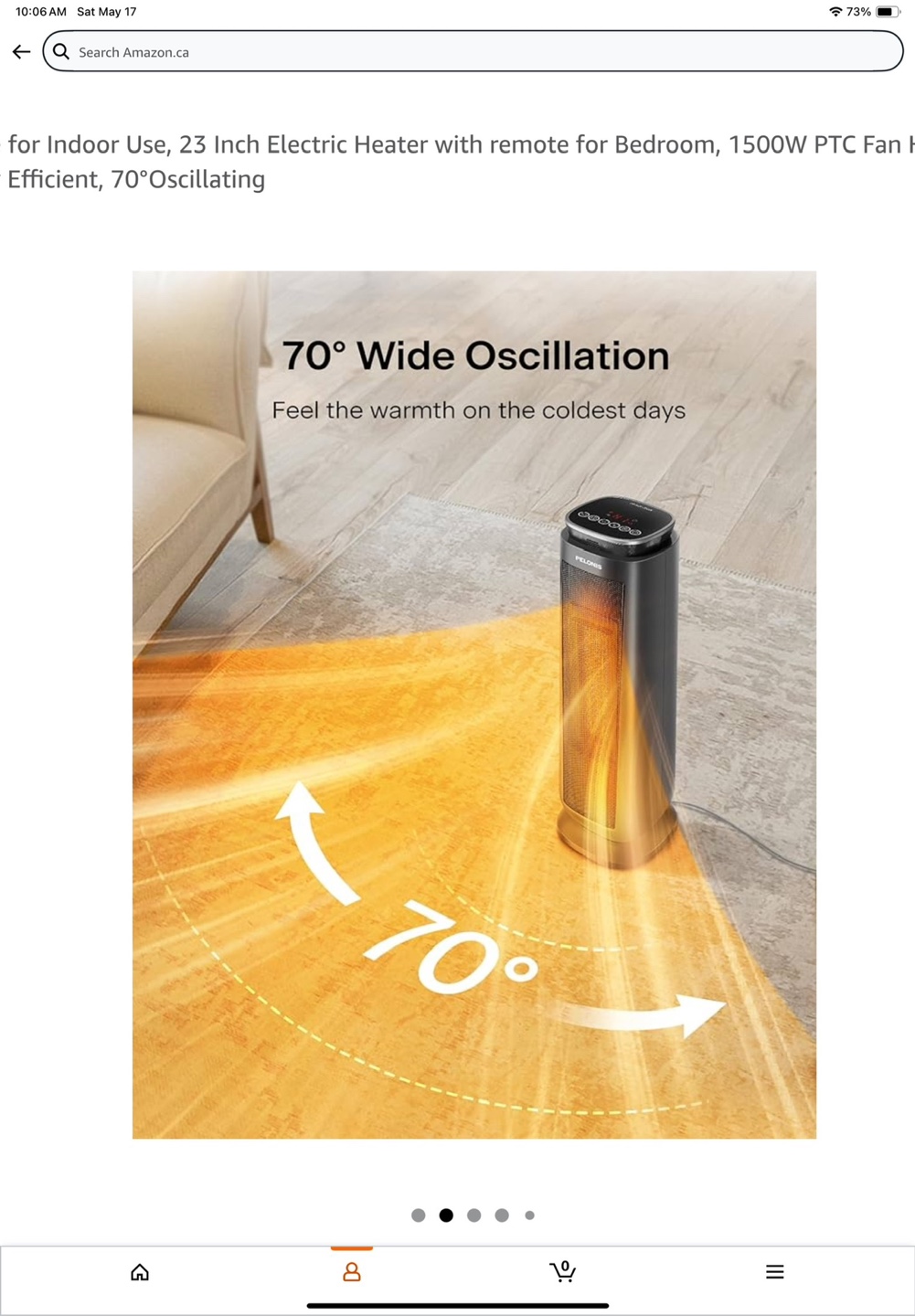 Pelonis 23-inch Oscillating Electric Heater with Remote - photo 4