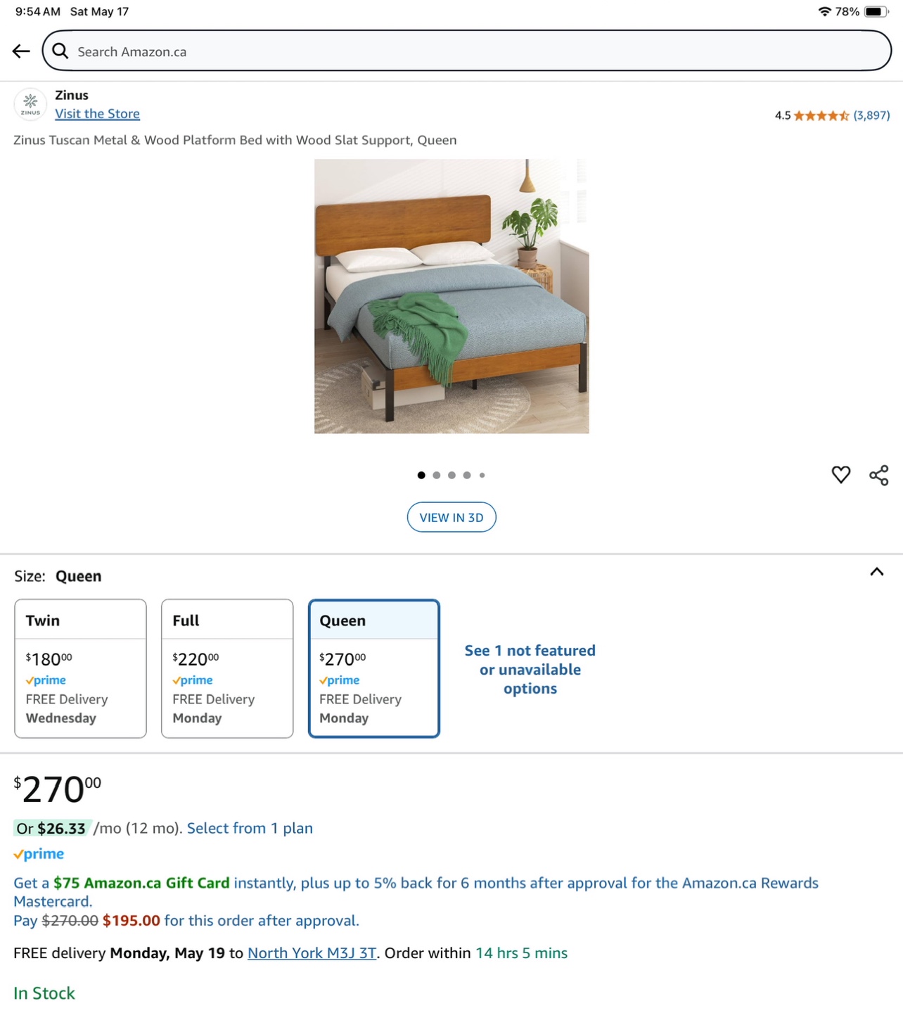 Tuscan Metal & Wood Platform Bed Frame, Queen