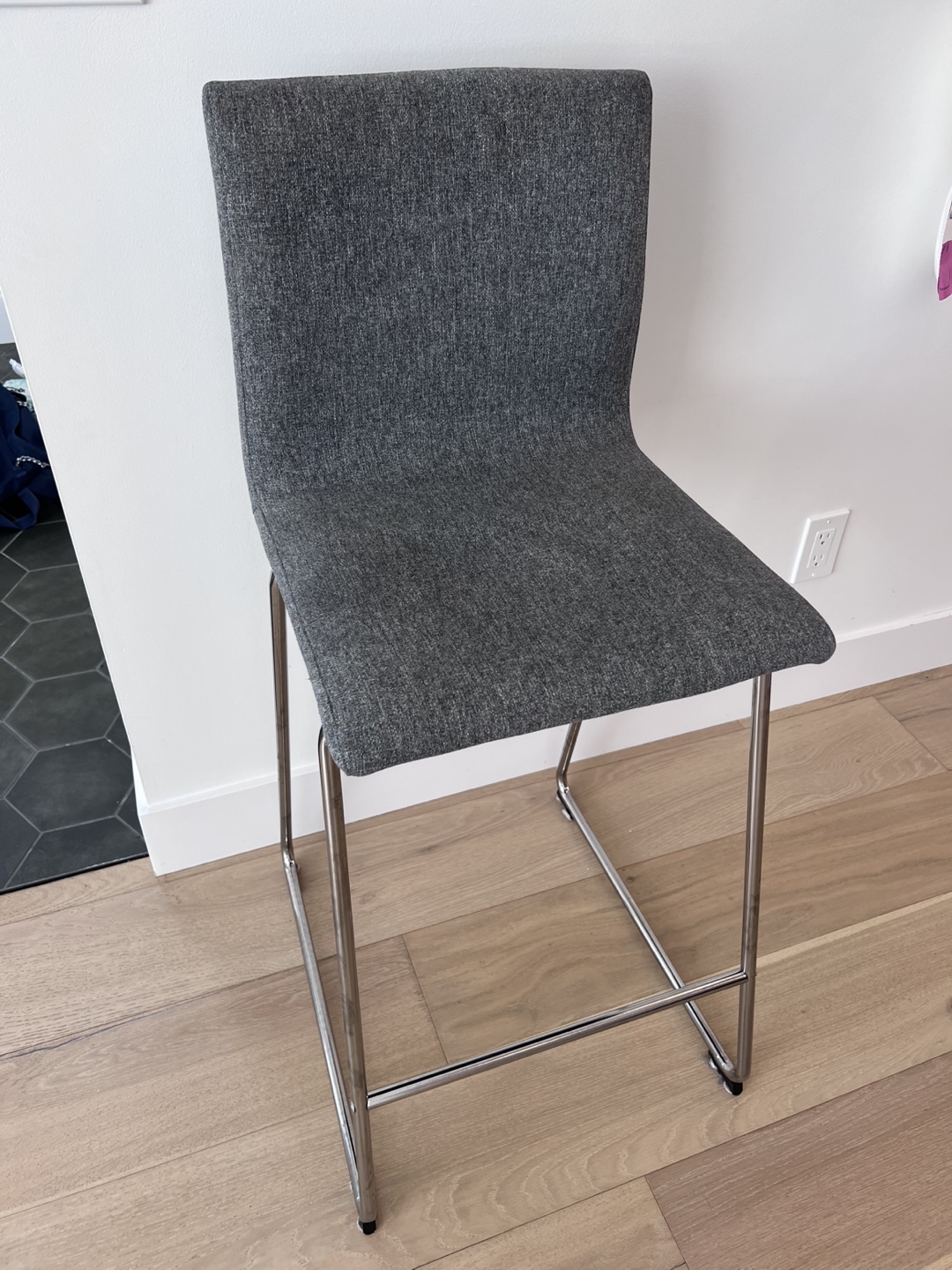 Set of 2 Grey Fabric Counter Stools