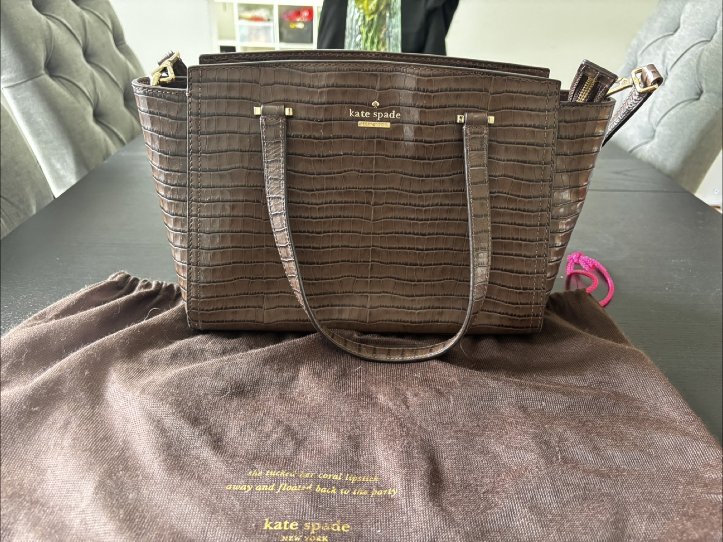 Kate Spade Brown Crocodile-Embossed Handbag
