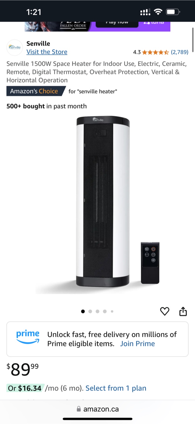 Senville 1500W Space Heater - Excellent Condition - photo 2