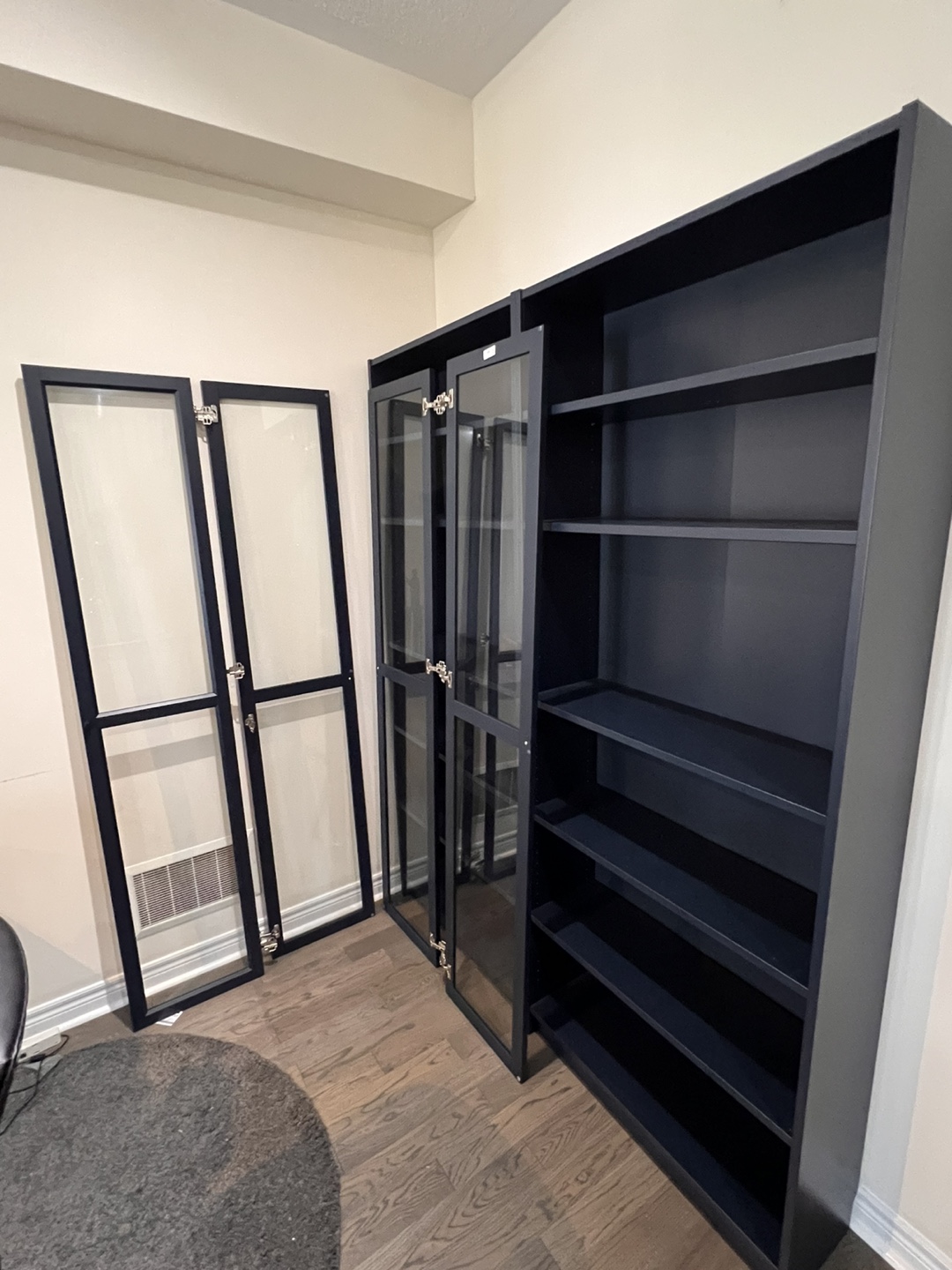 IKEA Billy Bookcase with Glass Doors - Dark Blue