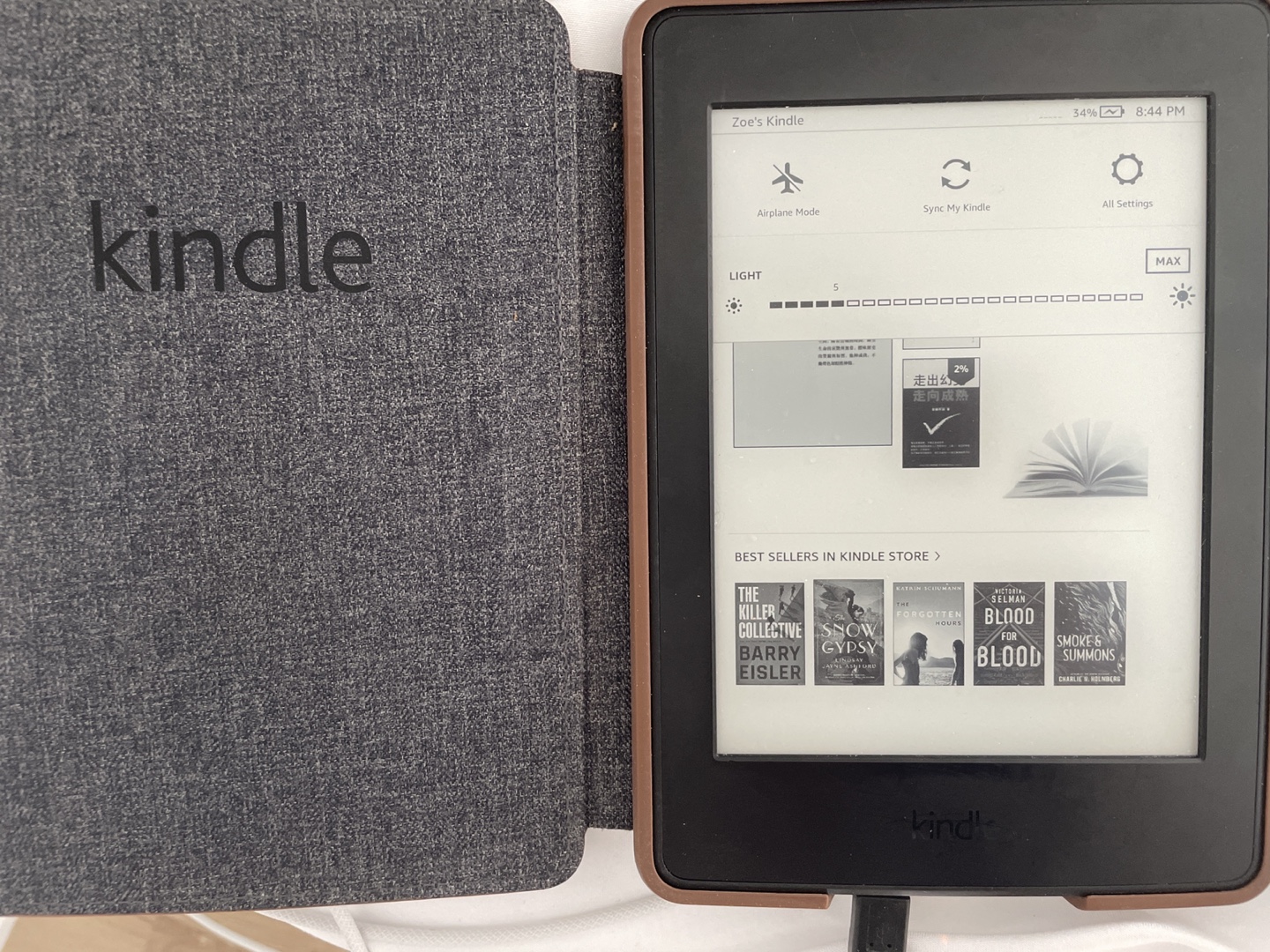 Kindle e-reader with case