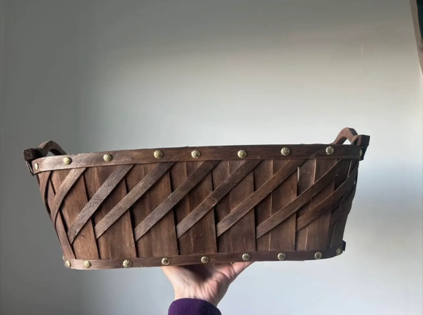 Rustic Wooden Basket with Handles thumbnail