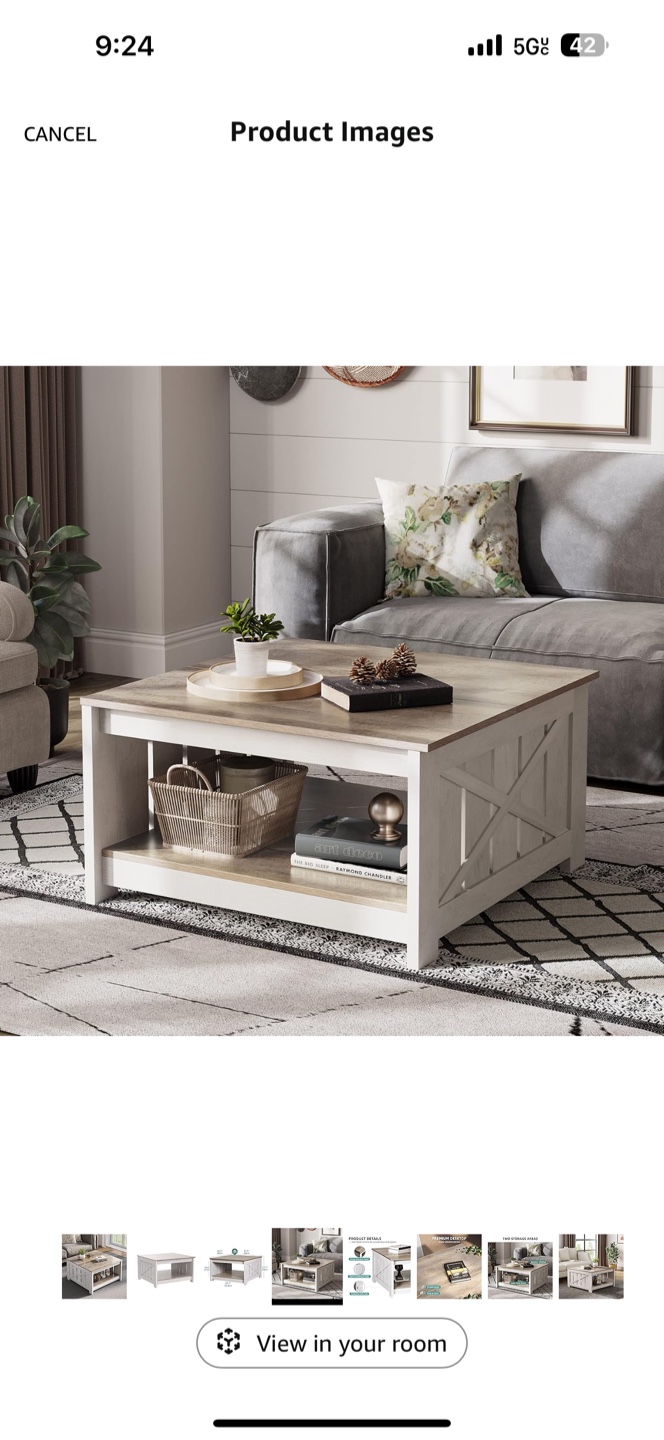 Square Farmhouse Coffee Table with Shelf - photo 2