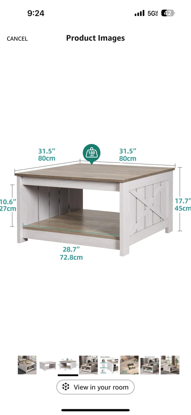 Square Farmhouse Coffee Table with Shelf - photo 3