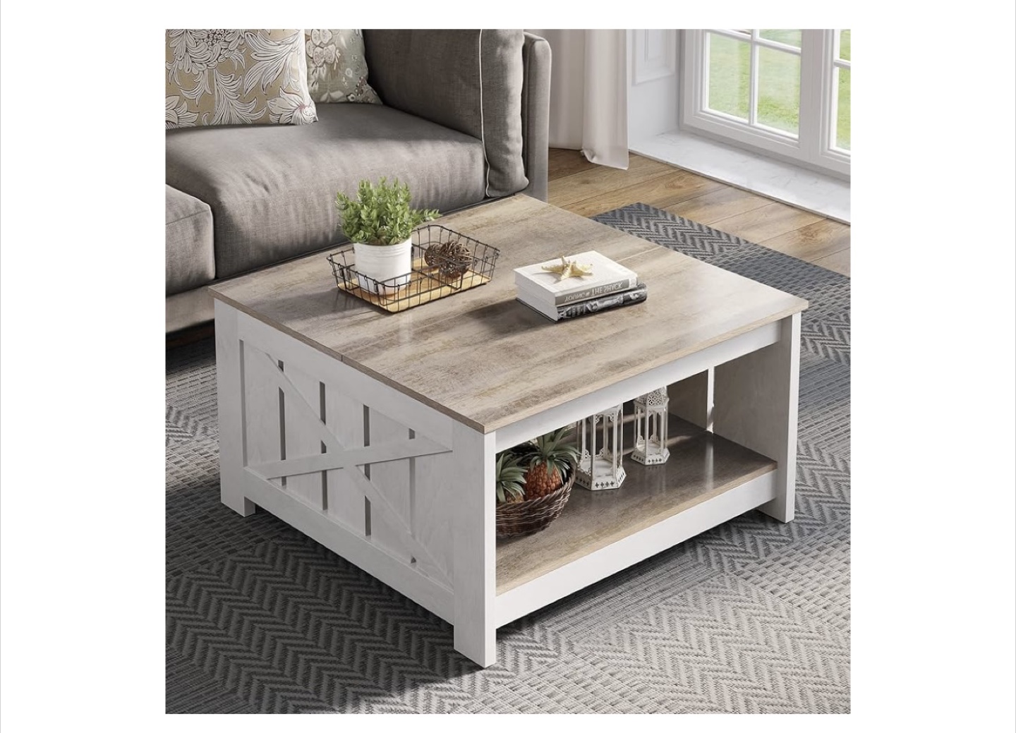 Square Farmhouse Coffee Table with Shelf