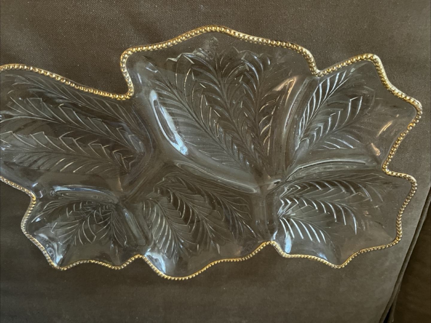 Vintage Glass Divided Serving Dish with Gold Accents