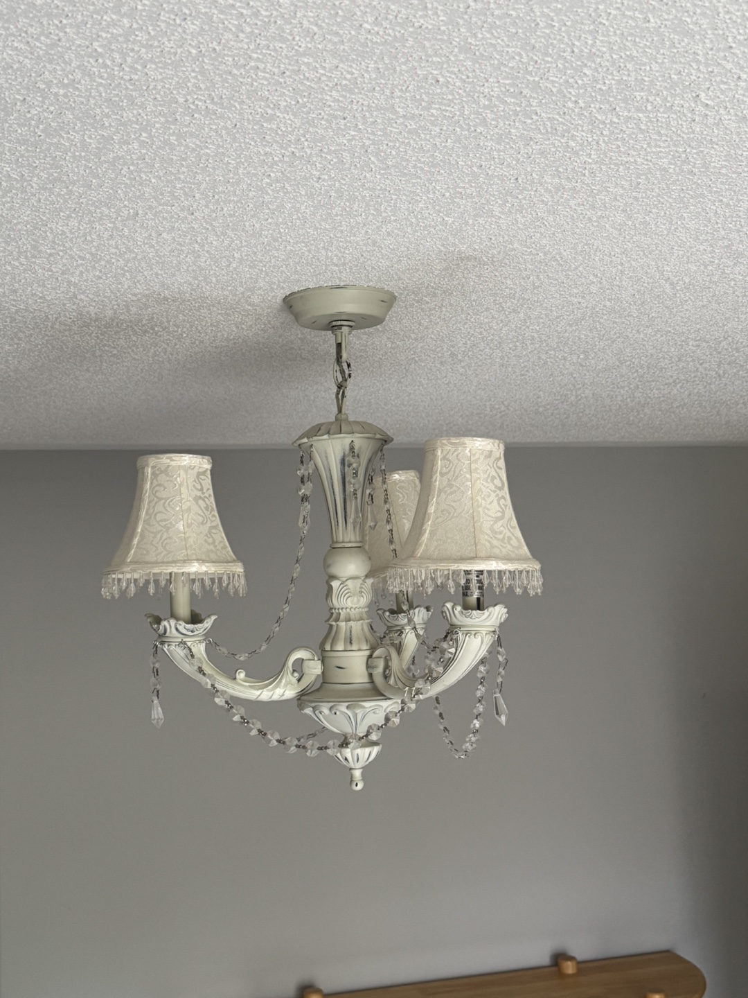 Elegant Off-White 3-Light Chandelier with Crystal Accents