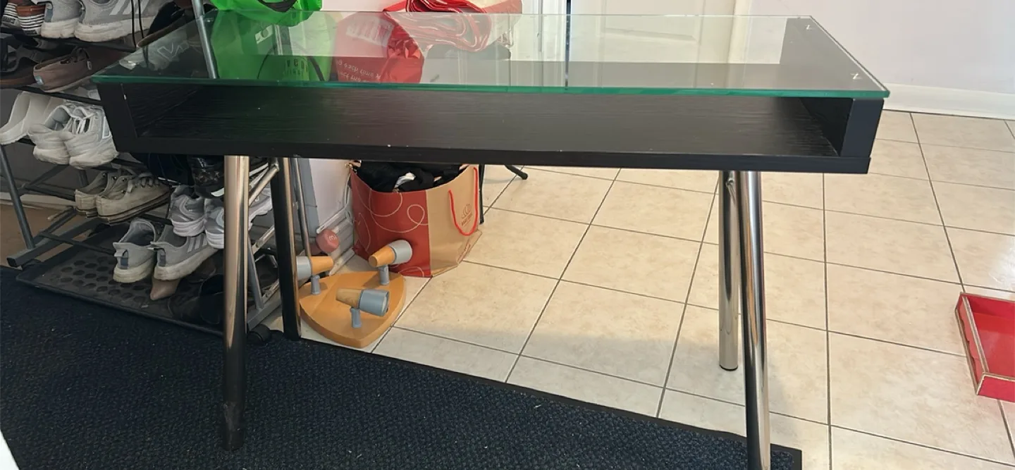 Modern Glass Top Desk with Metal Legs image indicator(2)