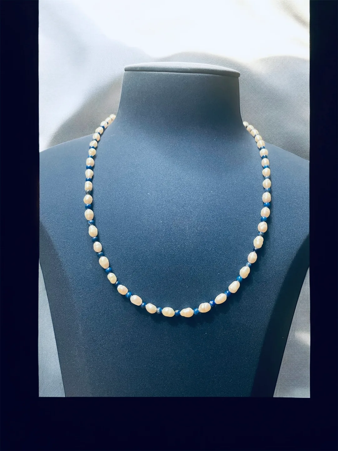 Delicate Pearl and Lapis Lazuli Necklace thumbnail