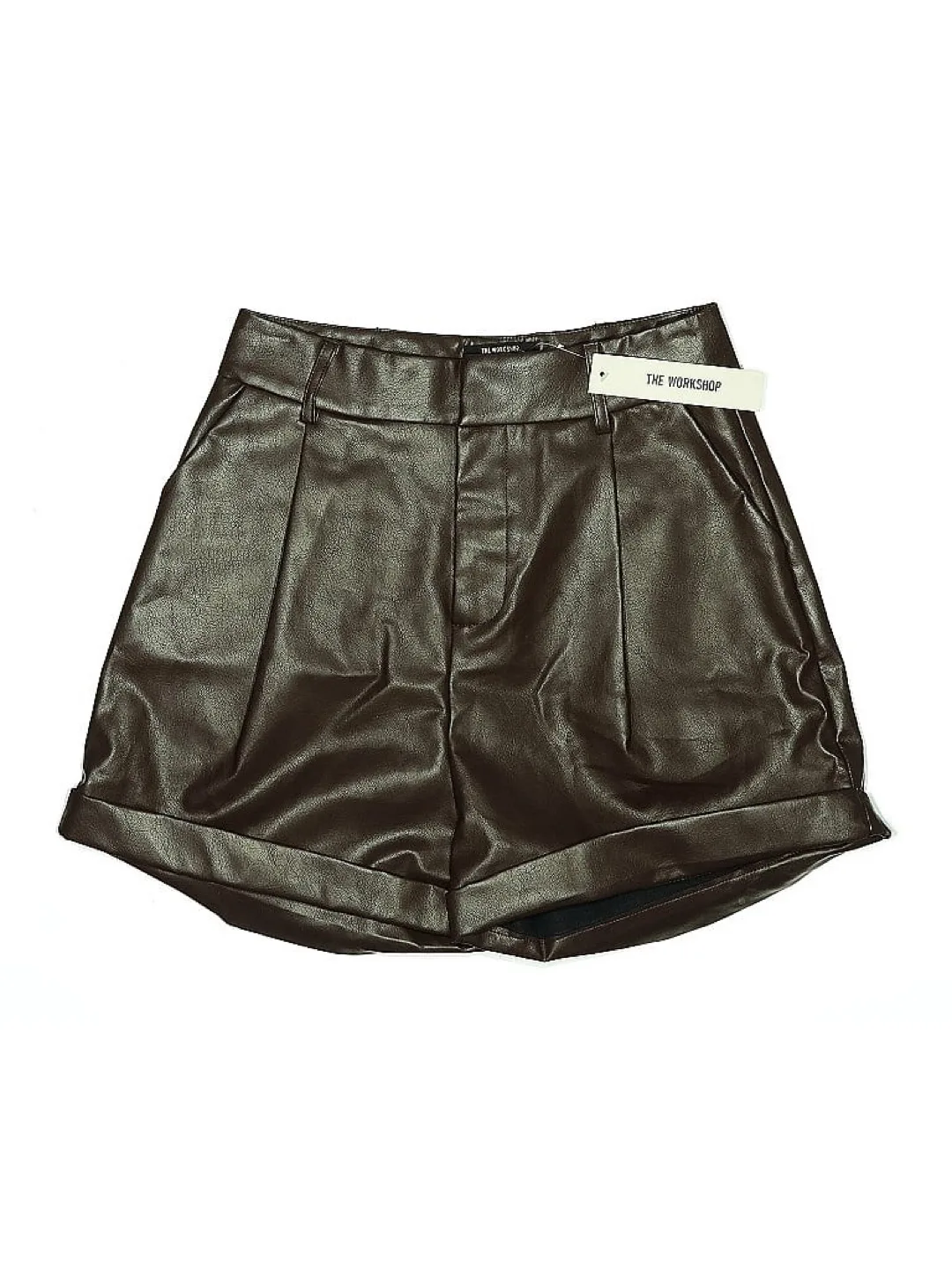 BNWT size M brown faux leather shorts thumbnail