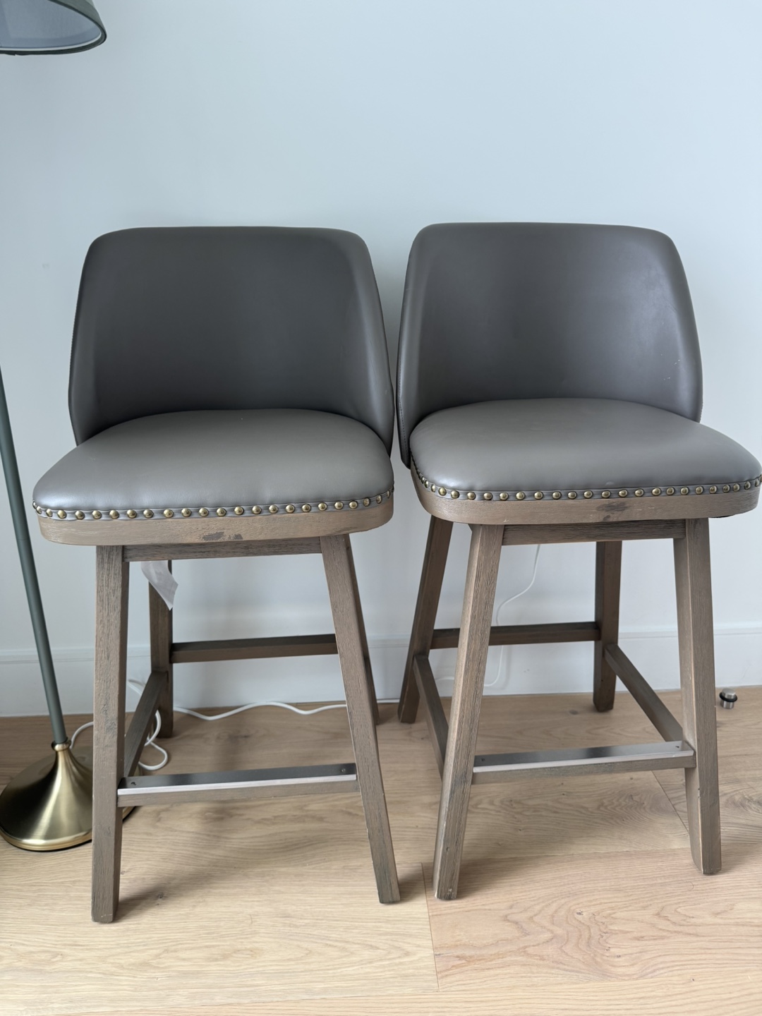 Pair of Gray Leather Counter Stools