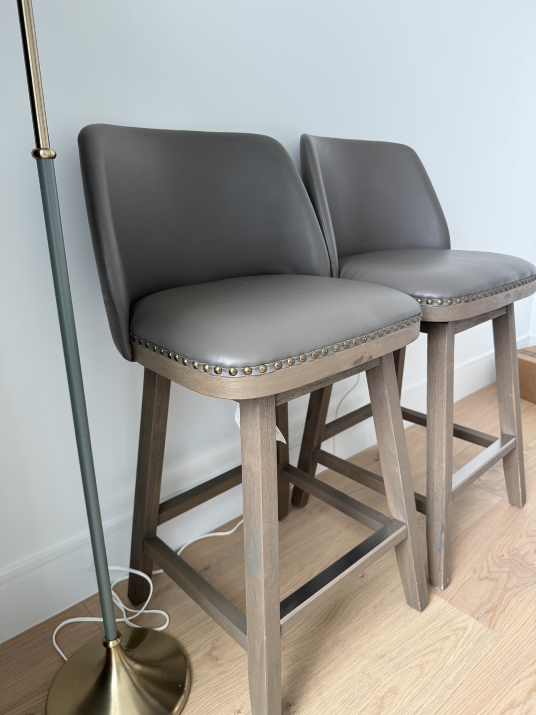 Pair of Gray Leather Counter Stools - photo 2