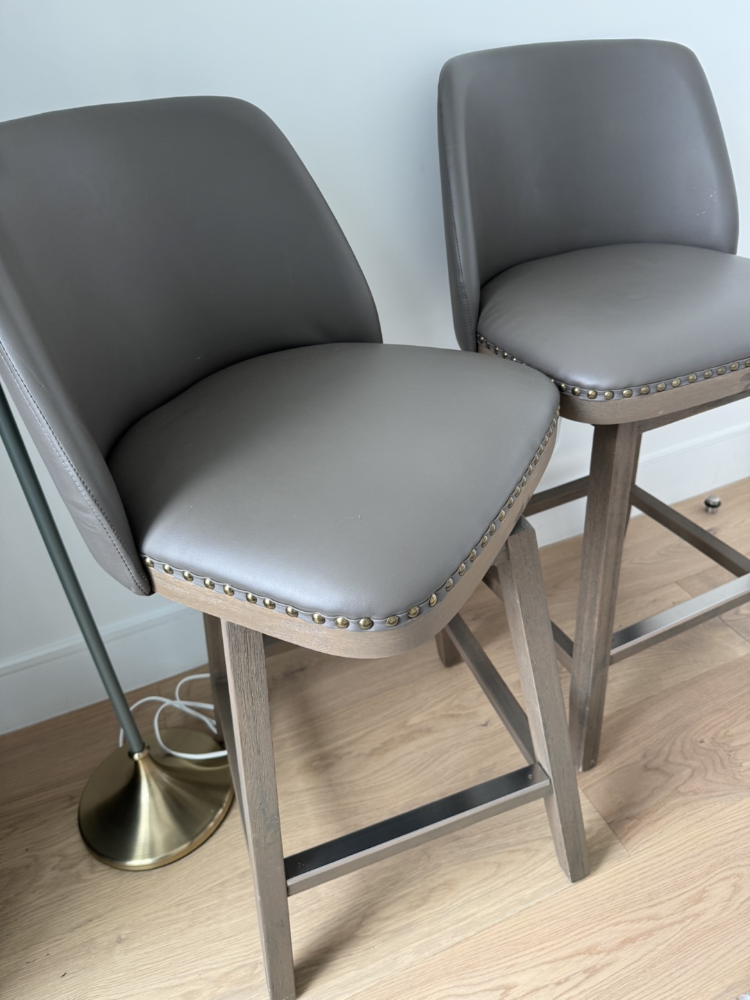 Pair of Gray Leather Counter Stools - photo 3