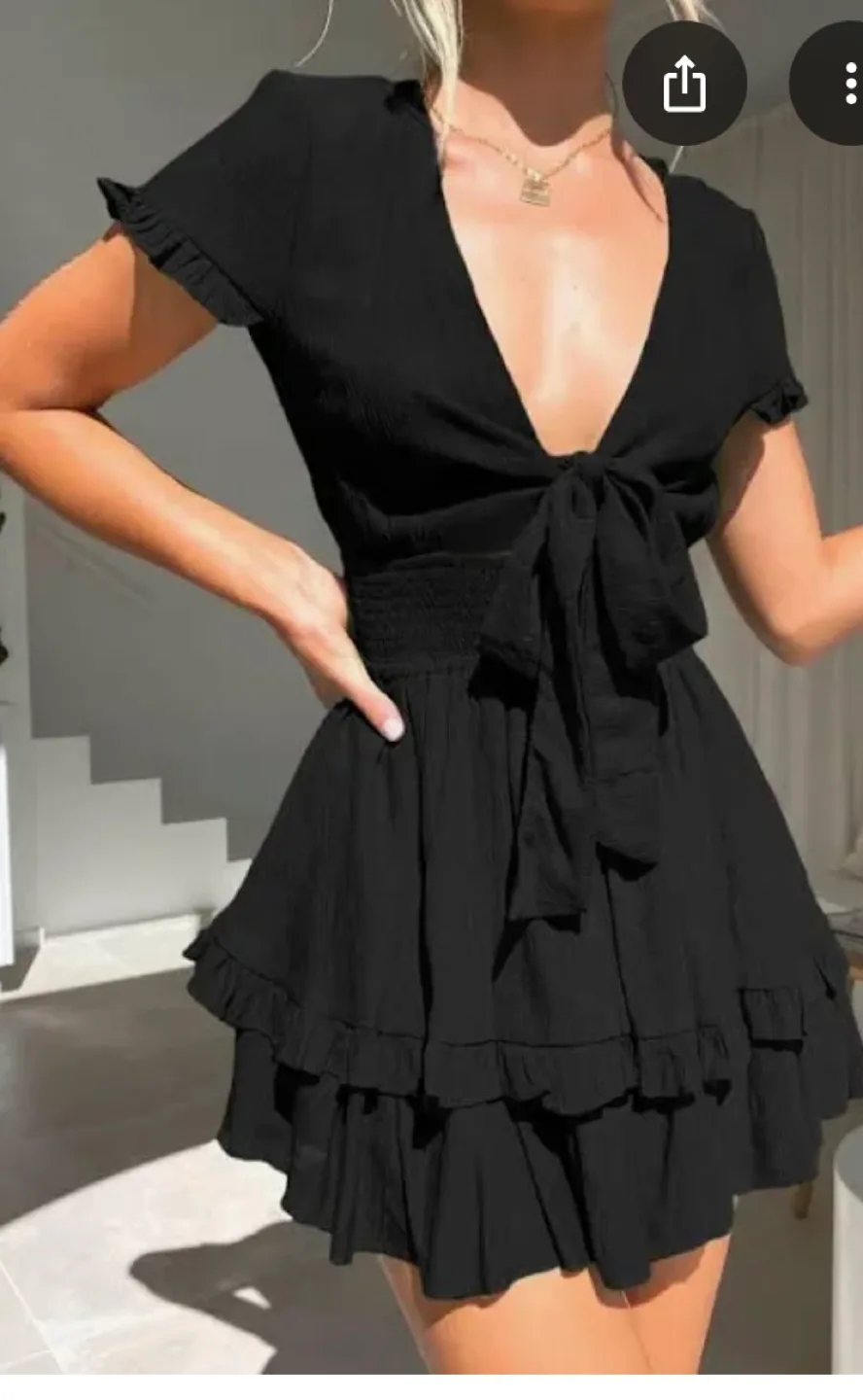 PrettyGarden Black Ruffle Mini Dress image indicator(5)