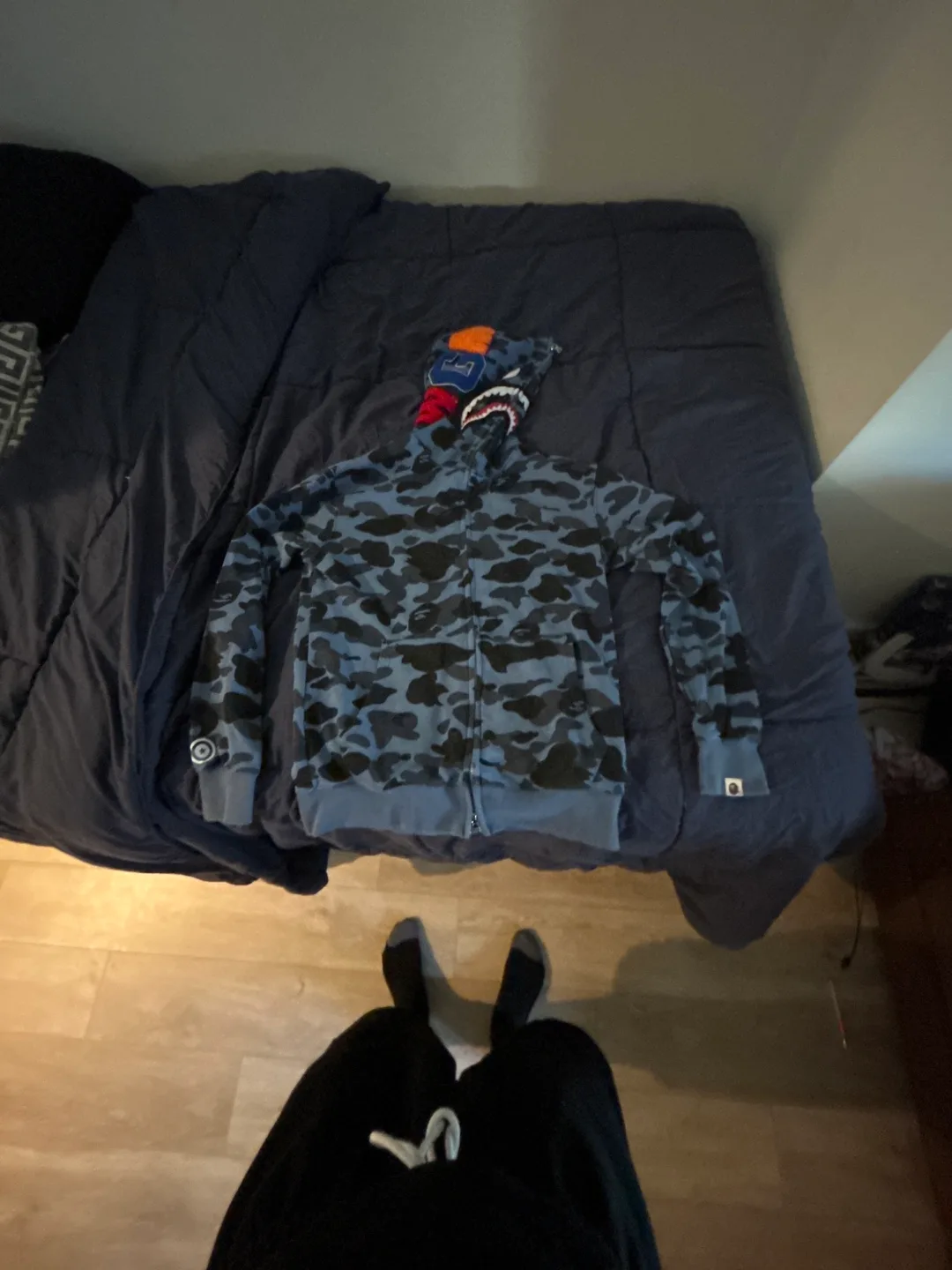 A Bathing Ape Blue Camo Shark Hoodie Size M thumbnail