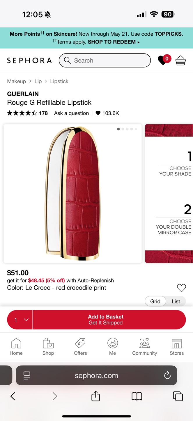 NEW GUERLAIN Rouge G Refillable Lipstick with Mirror Case
