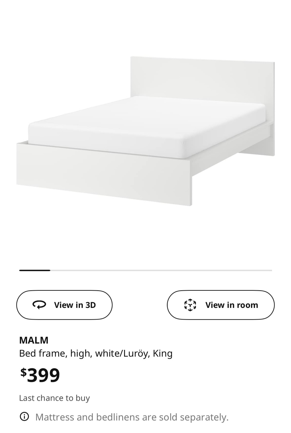 IKEA MALM King Size Bed Frame - White - photo 3